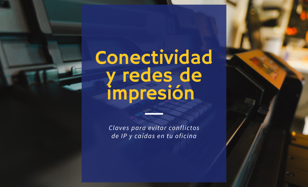 Esquema de configuración de una red de impresión corporativa conectada a varios puestos.