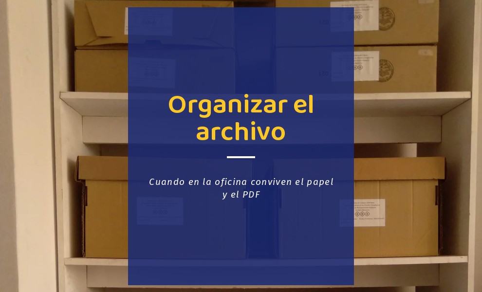 Cajas de archivo rotuladas en una estantería: cómo organizar el archivo de una oficina en papel